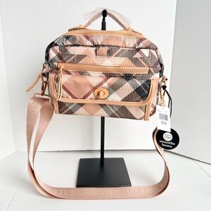 Samantha Brown Plaid Travel Crossbody Organizer Bag Peach Tan NWT